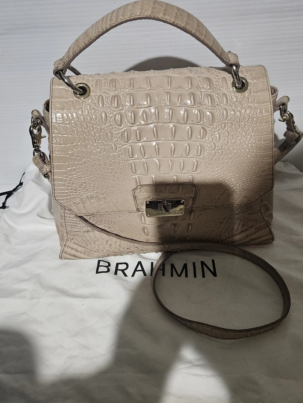Brahmin Brinley Silk Croc Embossed Leather Satchel Top Handle Crossbody Purse